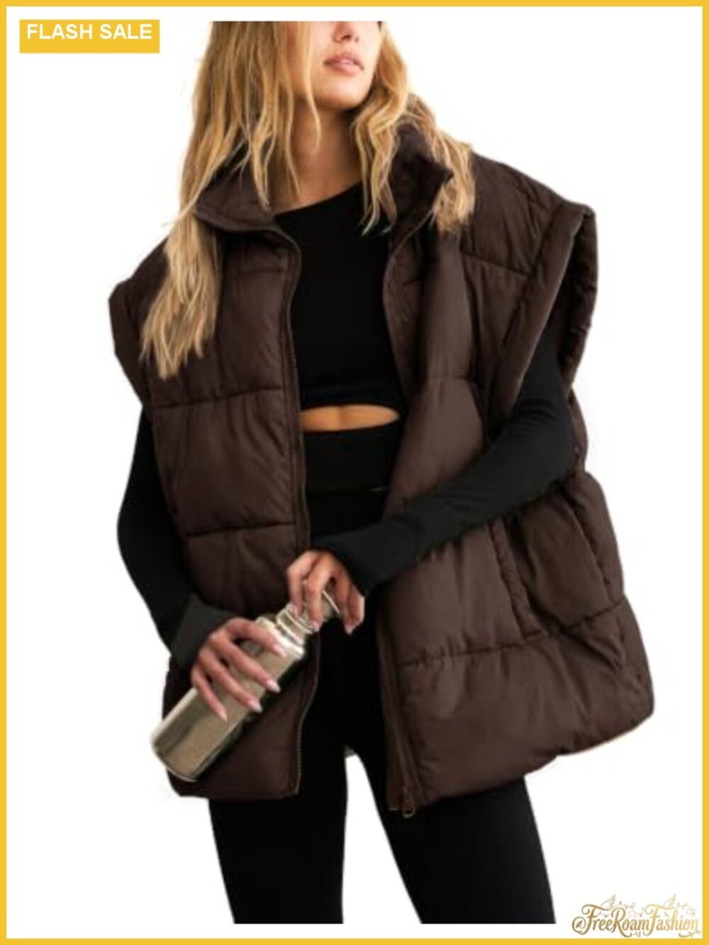 Women's Oversized Quilted Puffer Vest Zip Up Sleeveless Jacket